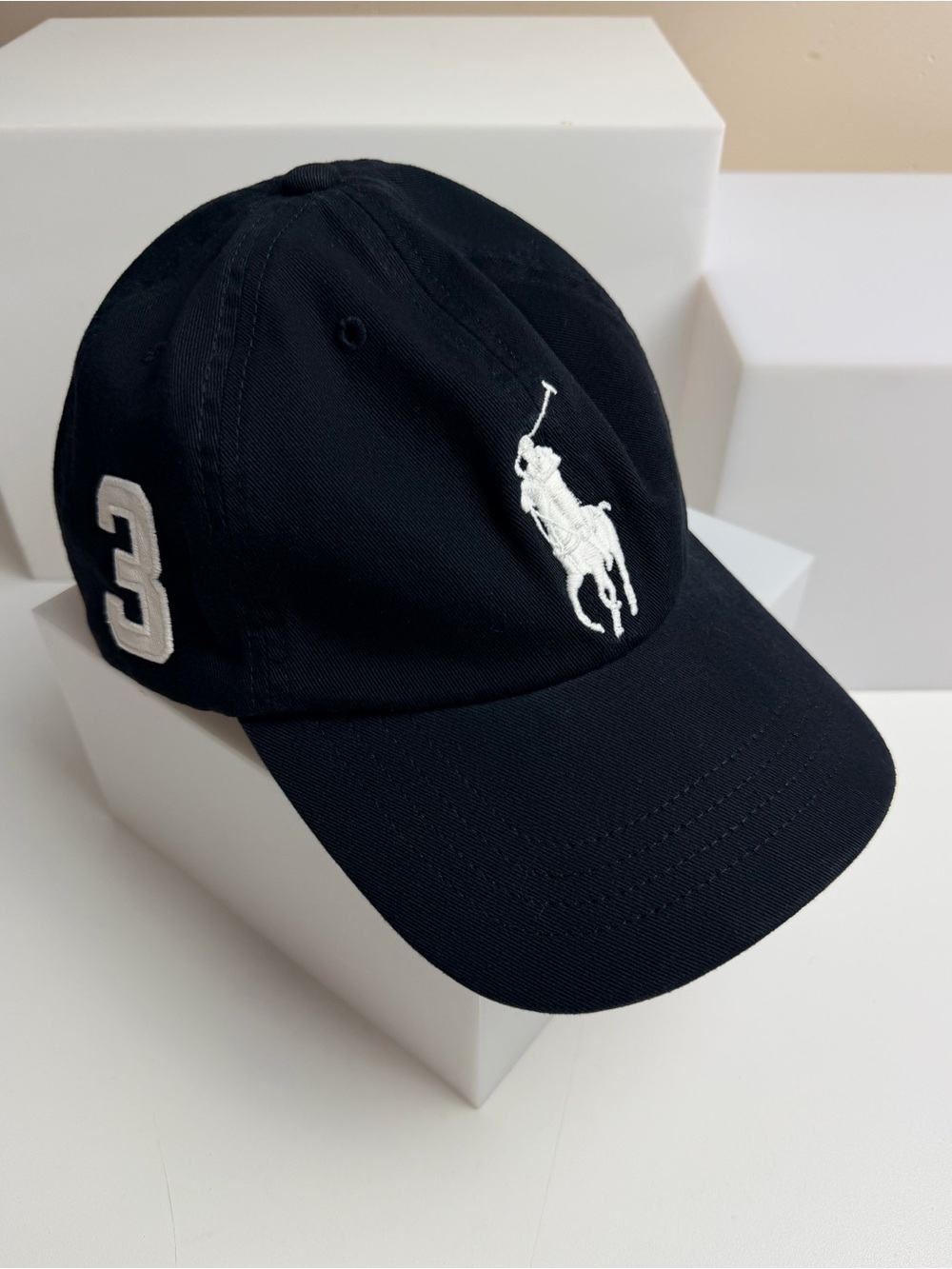 Polo Ralph Lauren Boys Size 18-20 Black Chino Ball Cap Big Pony Number 3